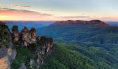 Sunrise over the Three Sisters and Mount Solitary, Blue Mountains National Park