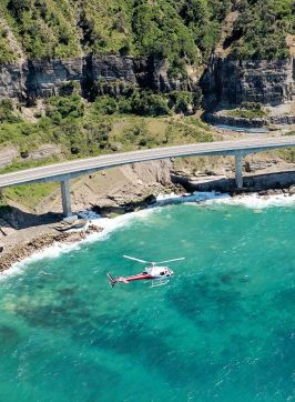 Aerial views of the Sea Cliff Bridge from a scenic helicopter flight, Wollongong, South Coast